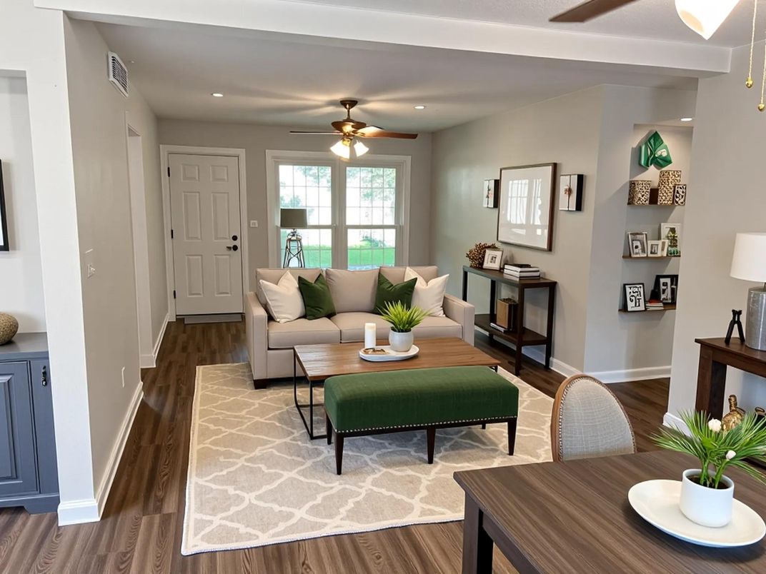 Interior, Living room, Recessed Lighting, Wood Texture Flooring