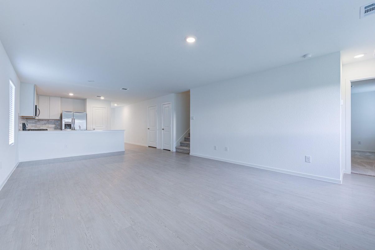 Empty room, Interior, Kitchen, Recessed Lighting, Wood Texture Flooring