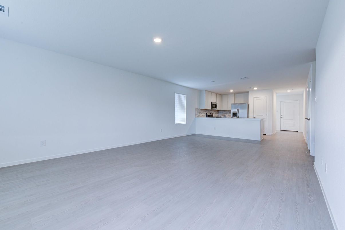 Empty room, Interior, Kitchen, Recessed Lighting, Wood Texture Flooring