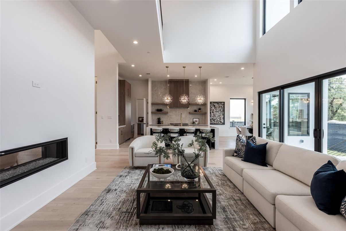 Interior, Kitchen, Living room, Pendant Lights, Recessed Lighting, Stainless Steel Appliances, Wood Texture Flooring
