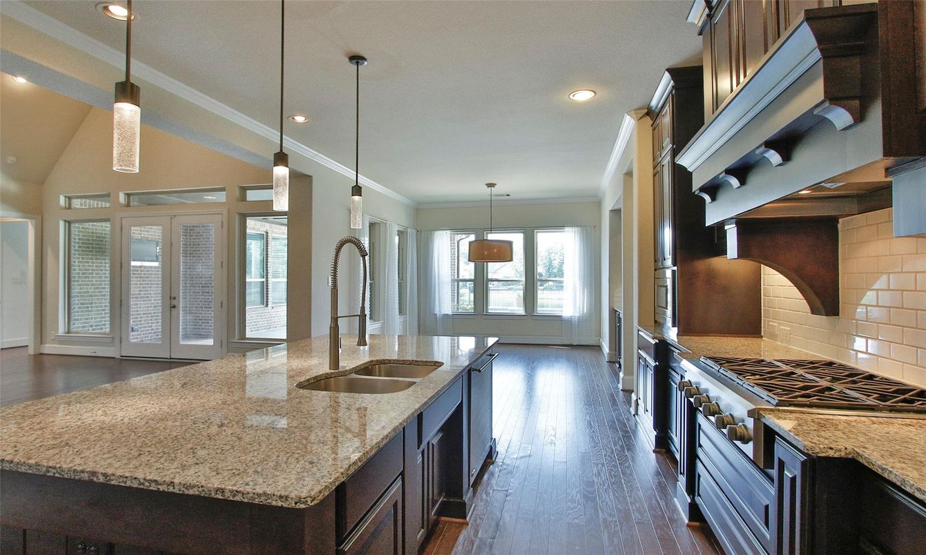 Interior, Kitchen, Pendant Lights, Recessed Lighting, Wood Texture Flooring