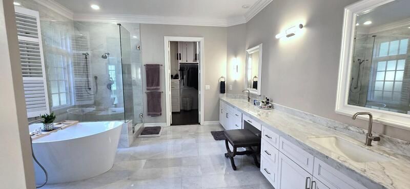 Bathroom, Dual Sink Vanities, Free Standing Baths, Glass Shower, Interior, Recessed Lighting
