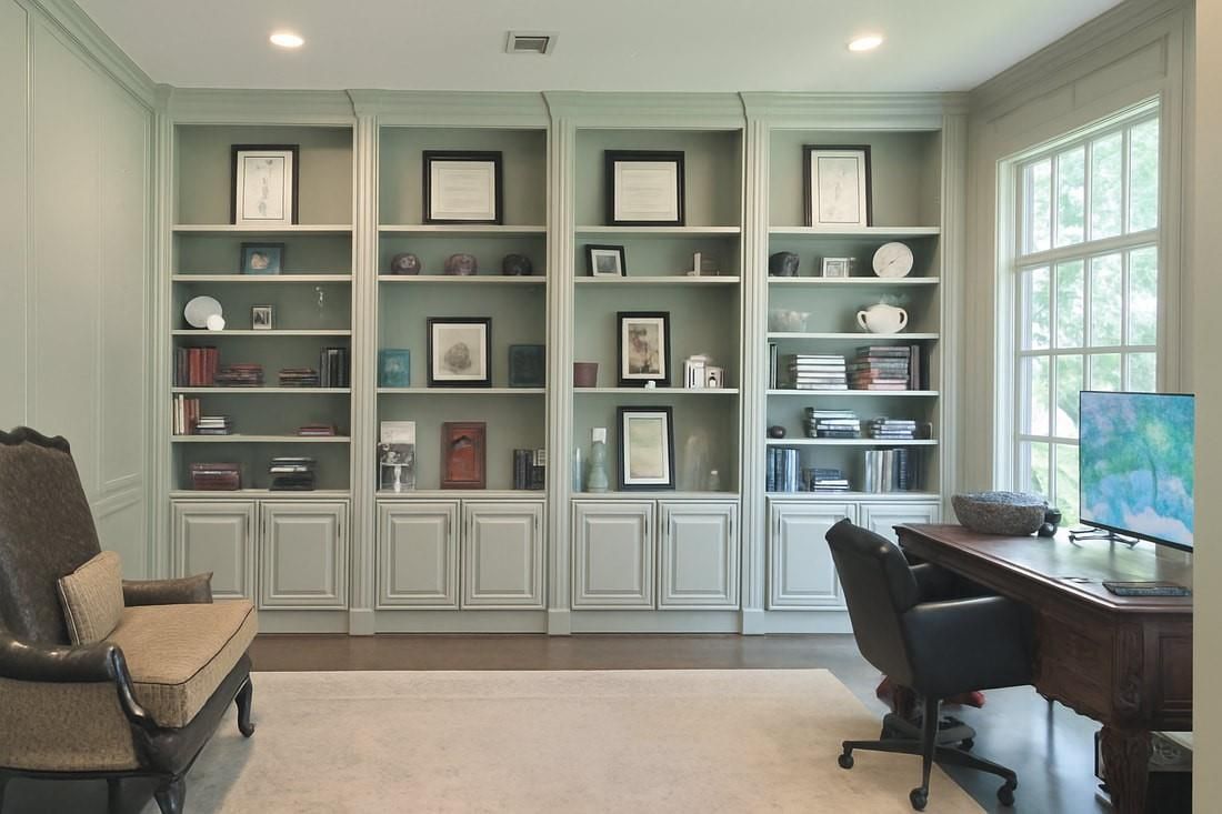 Home Office, Interior, Recessed Lighting, Wood Texture Flooring