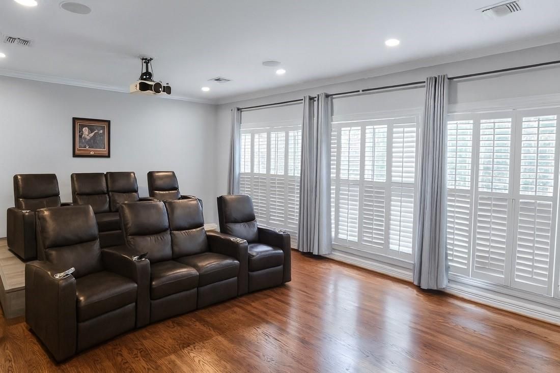Home Theatre Room, Interior, Recessed Lighting, Theatre Room, Wood Texture Flooring