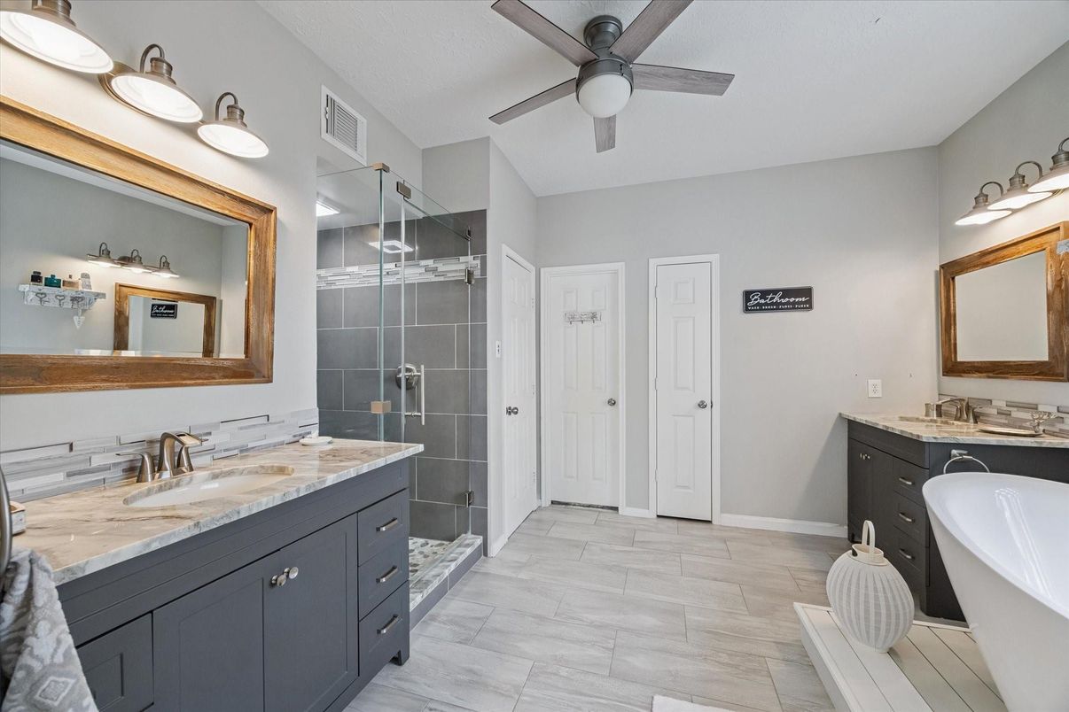 Bathroom, Dual Sink Vanities, Glass Shower, Interior