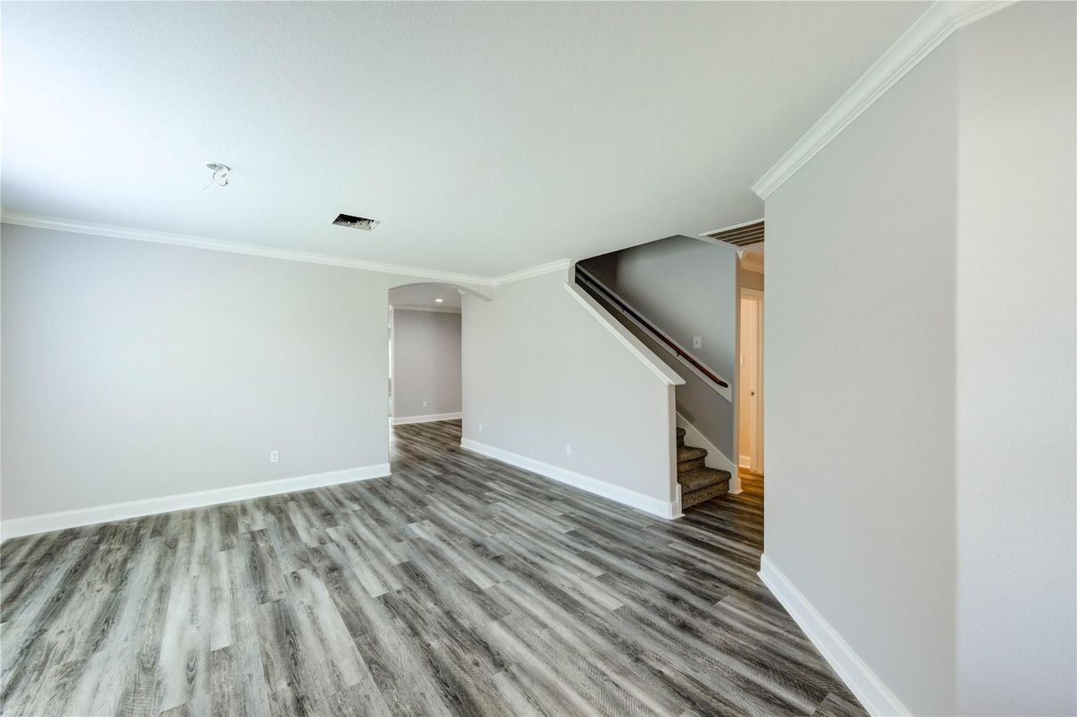 Empty room, Interior, Recessed Lighting, Wood Texture Flooring