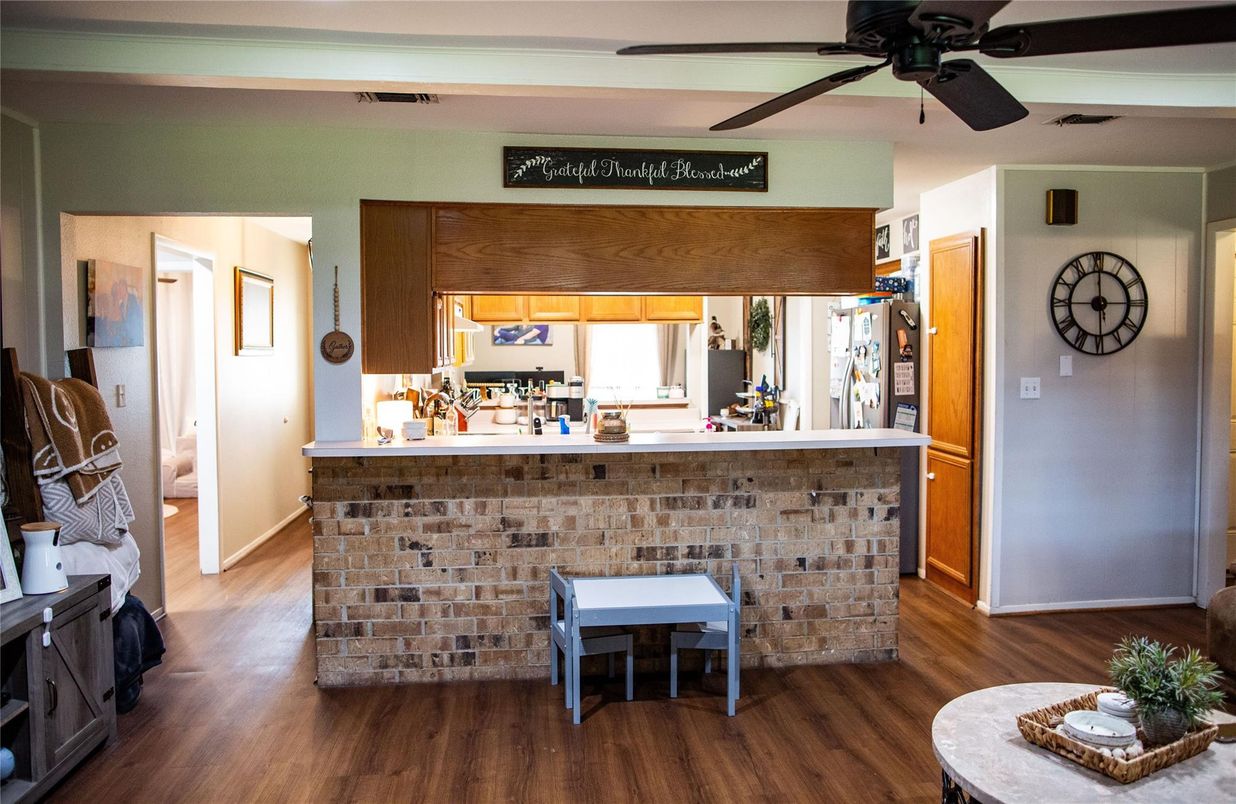 Interior, Kitchen, Stone Walls, Wood Texture Flooring