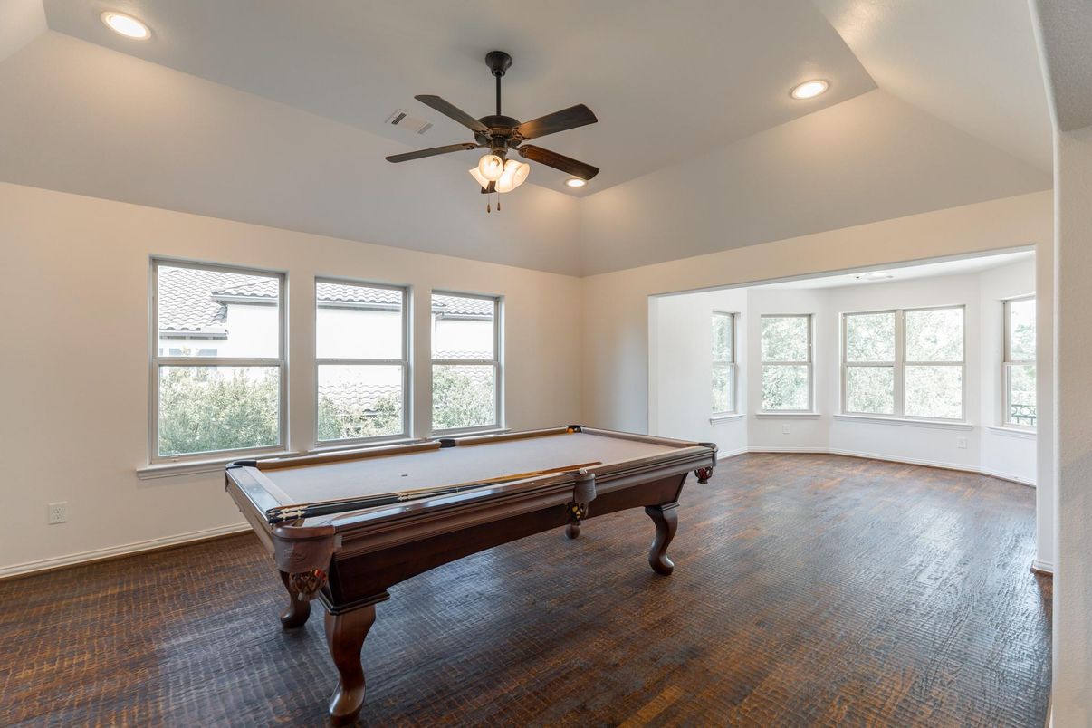 Billiard Table, Game Room, Interior, Recessed Lighting, Wood Texture Flooring