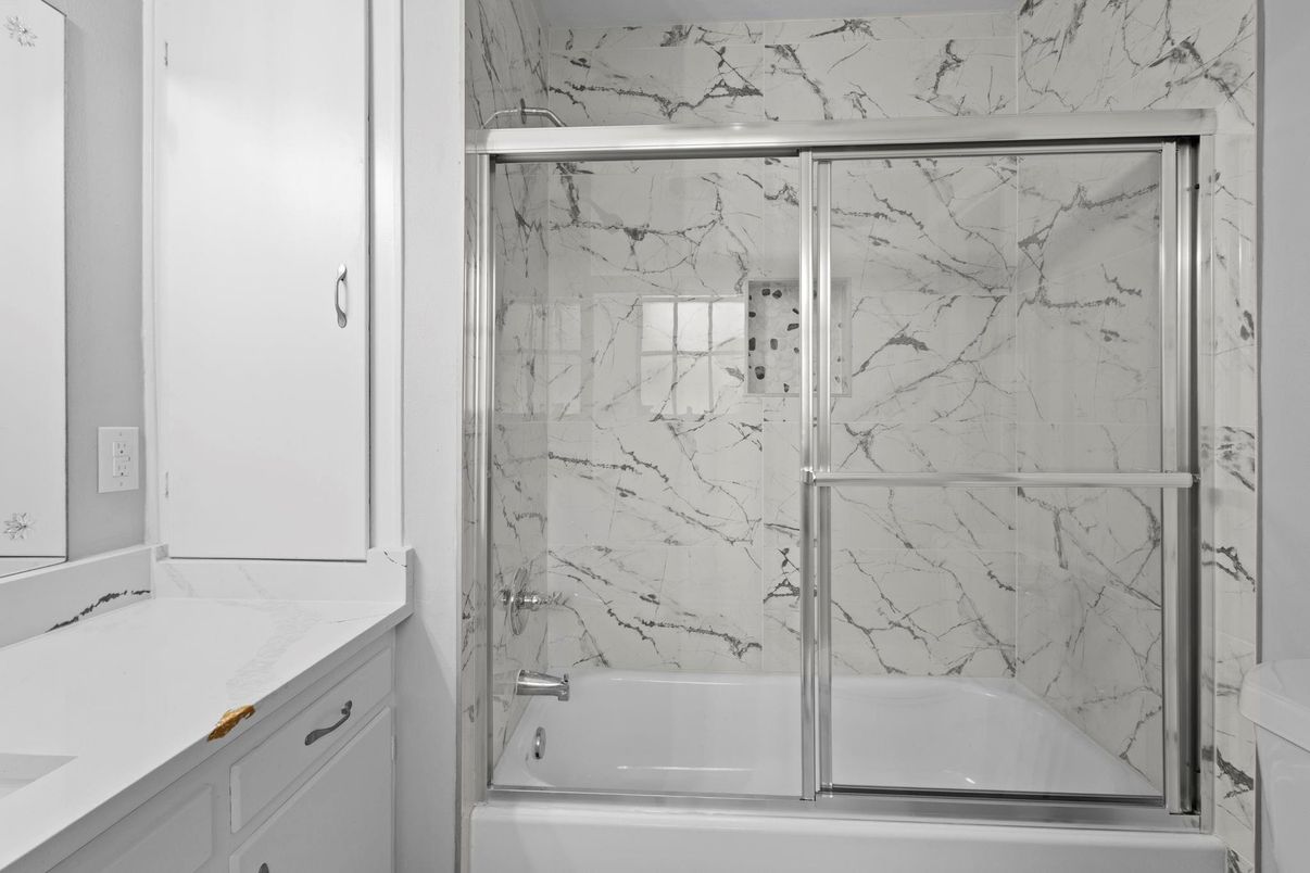 Bathroom, Glass Shower, Interior, Marble Walls
