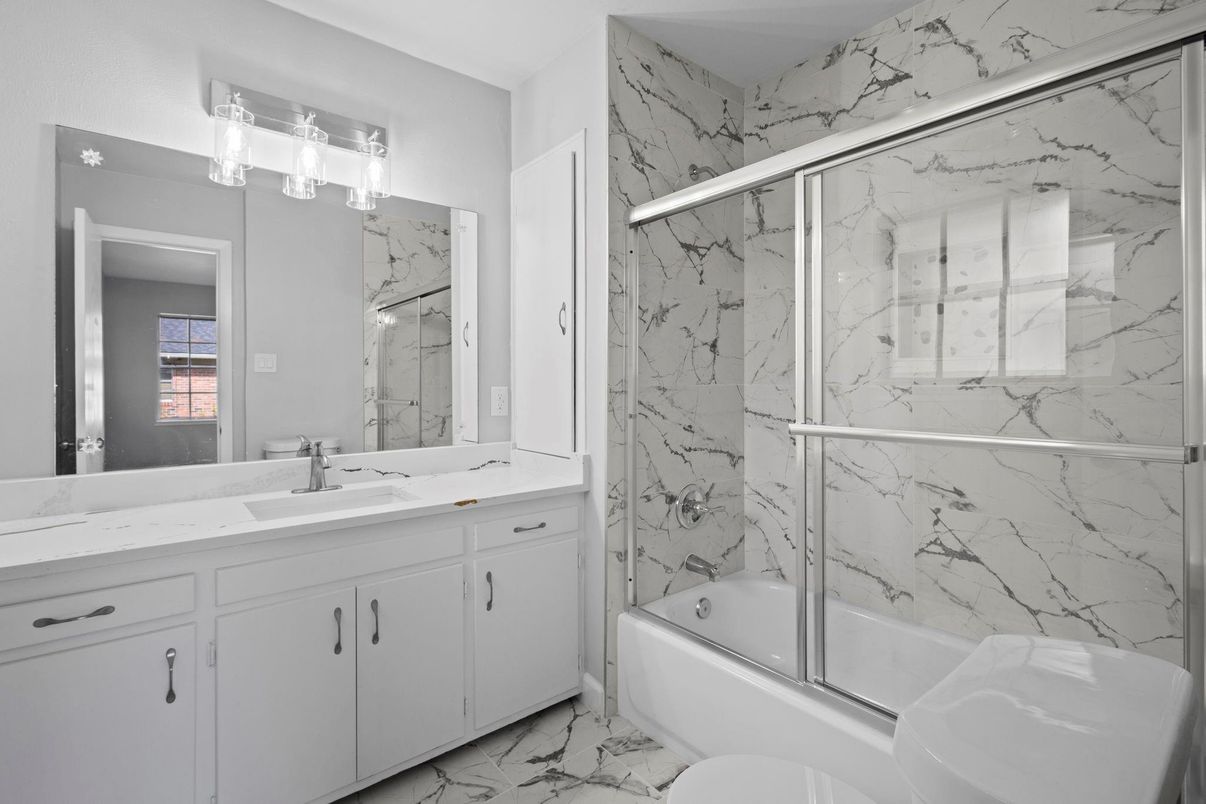 Bathroom, Dual Sink Vanities, Glass Shower, Interior, Marble, Marble Walls