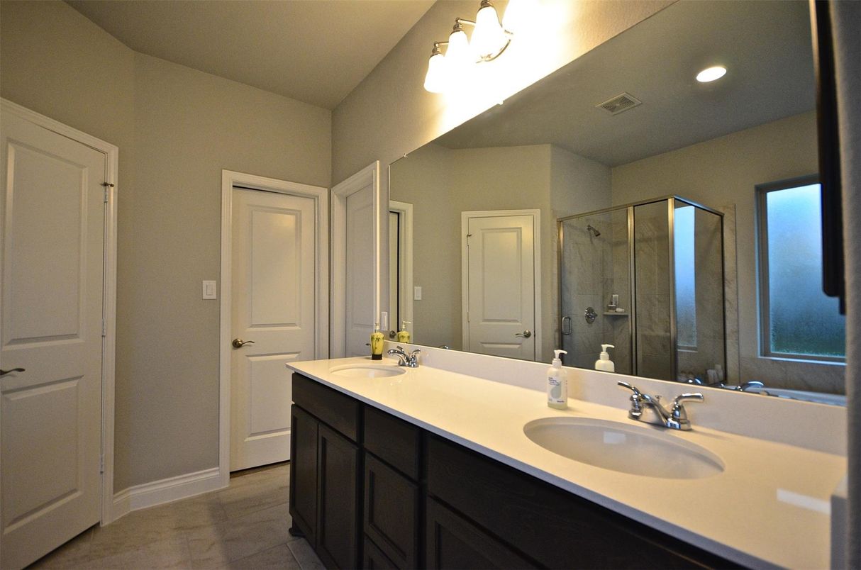 Bathroom, Dual Sink Vanities, Glass Shower, Interior, Recessed Lighting