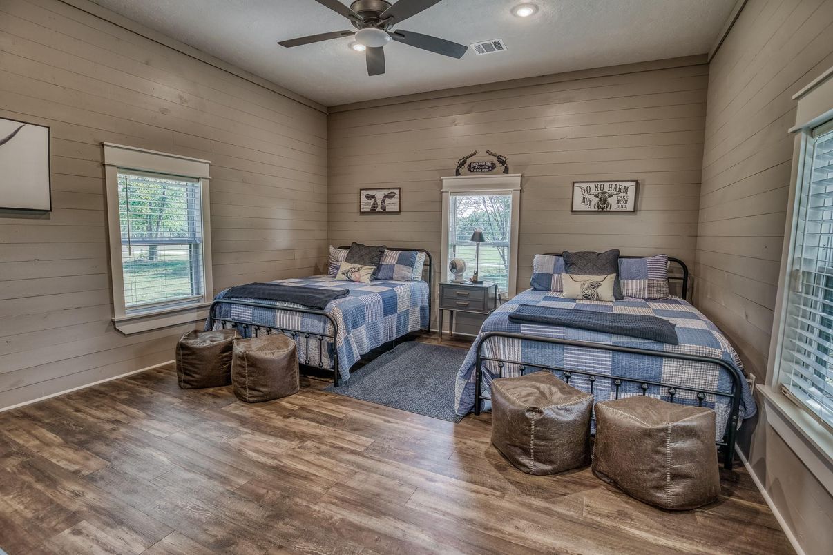 Bedroom, Interior, Recessed Lighting, Wood Texture Flooring, Wooden Walls