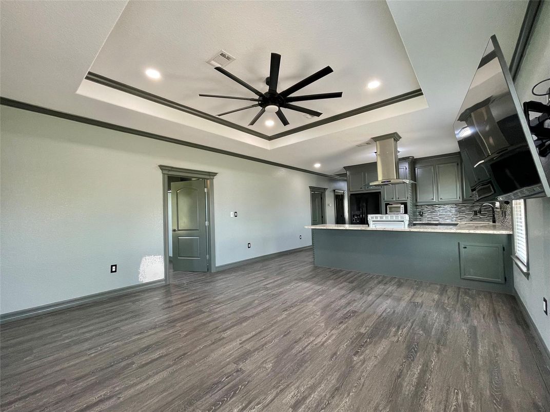 Interior, Kitchen, Recessed Lighting, Wood Texture Flooring