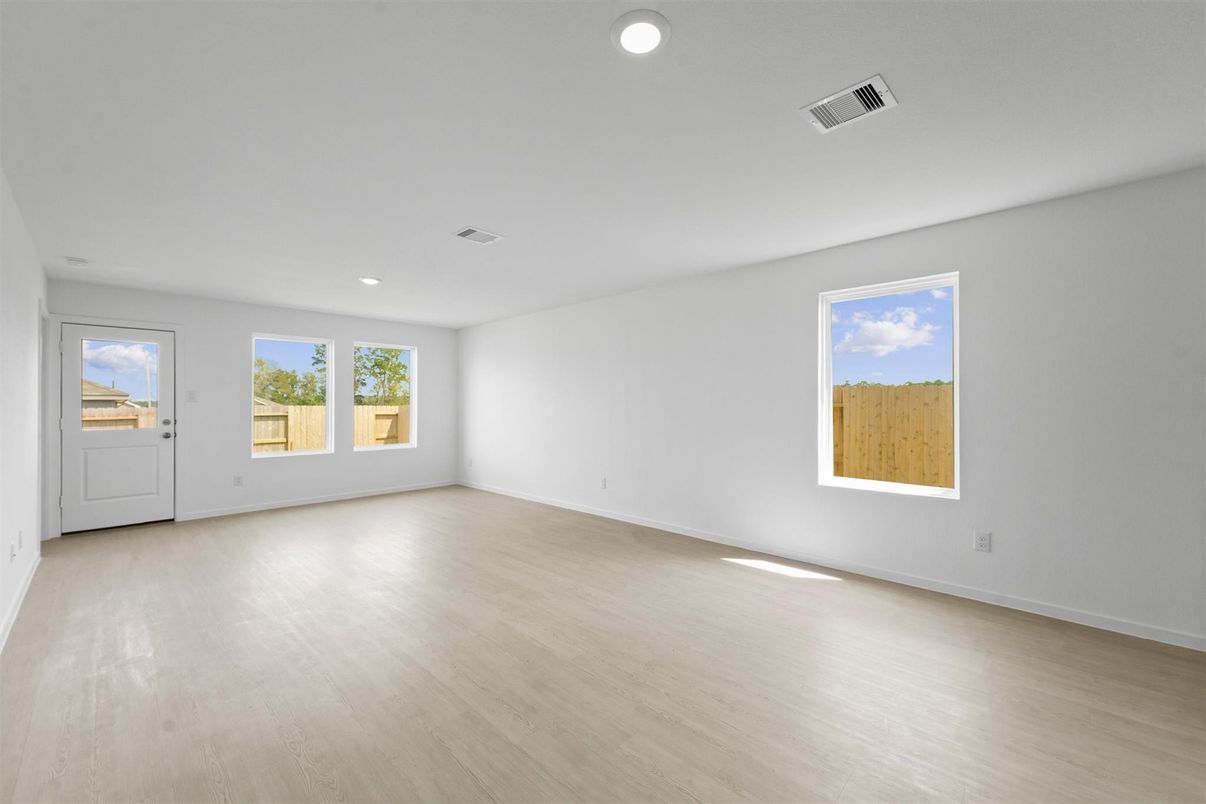 Empty room, Interior, Recessed Lighting, Wood Texture Flooring