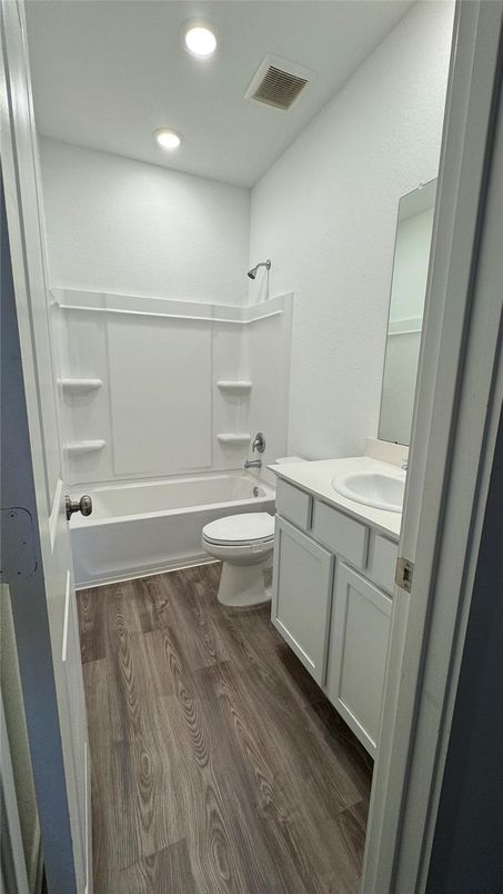 Bathroom, Interior, Recessed Lighting, Wood Texture Flooring