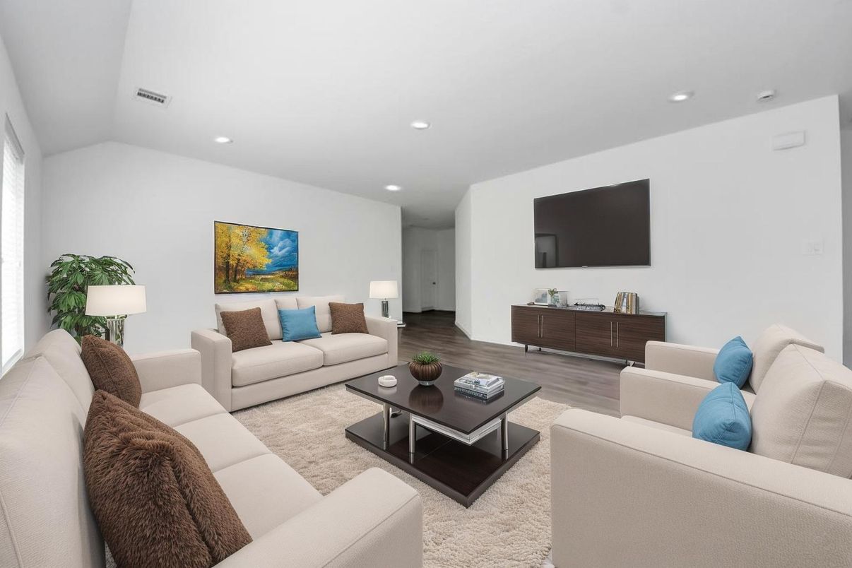 Interior, Living room, Recessed Lighting, Wood Texture Flooring