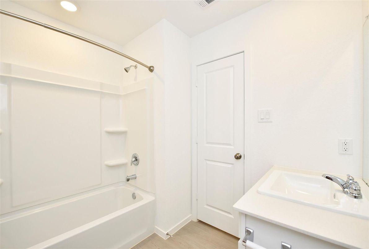 Bathroom, Interior, Recessed Lighting, Wood Texture Flooring