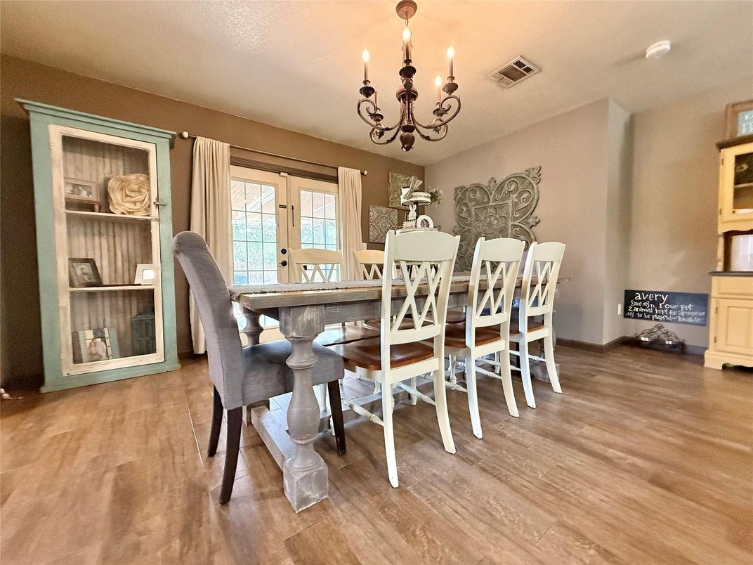 Chandelier, Dining room, Interior, Wood Texture Flooring