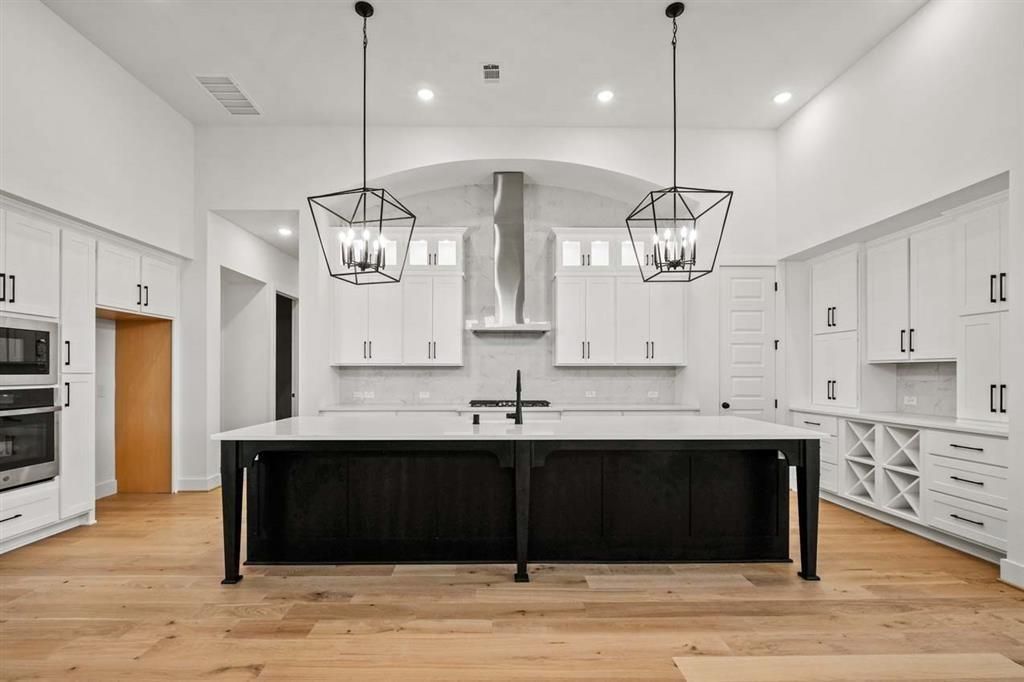 Chandelier, Interior, Kitchen, Pendant Lights, Recessed Lighting, Wood Texture Flooring