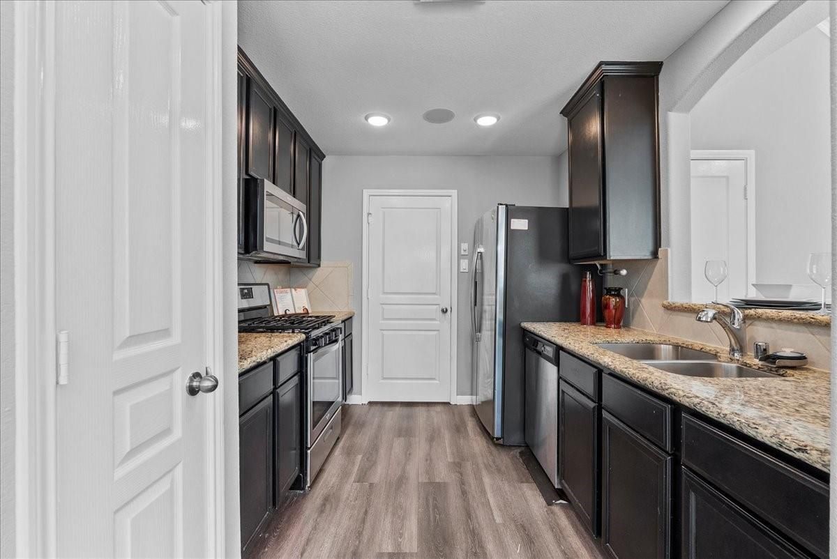 Interior, Kitchen, Recessed Lighting, Wood Texture Flooring