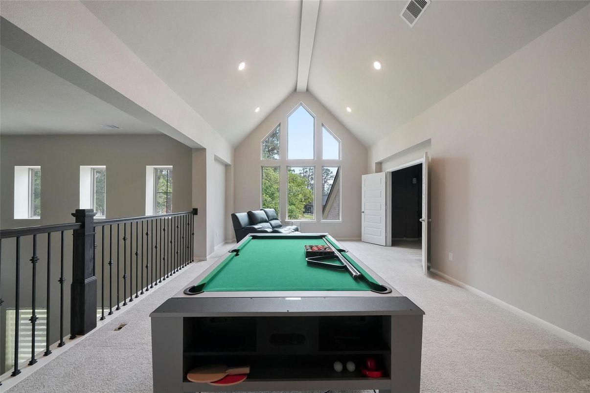 Billiard Table, Game Room, Interior, Recessed Lighting