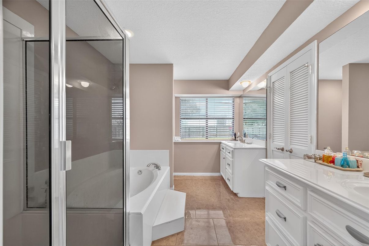 Bathroom, Dual Sink Vanities, Glass Shower, Interior