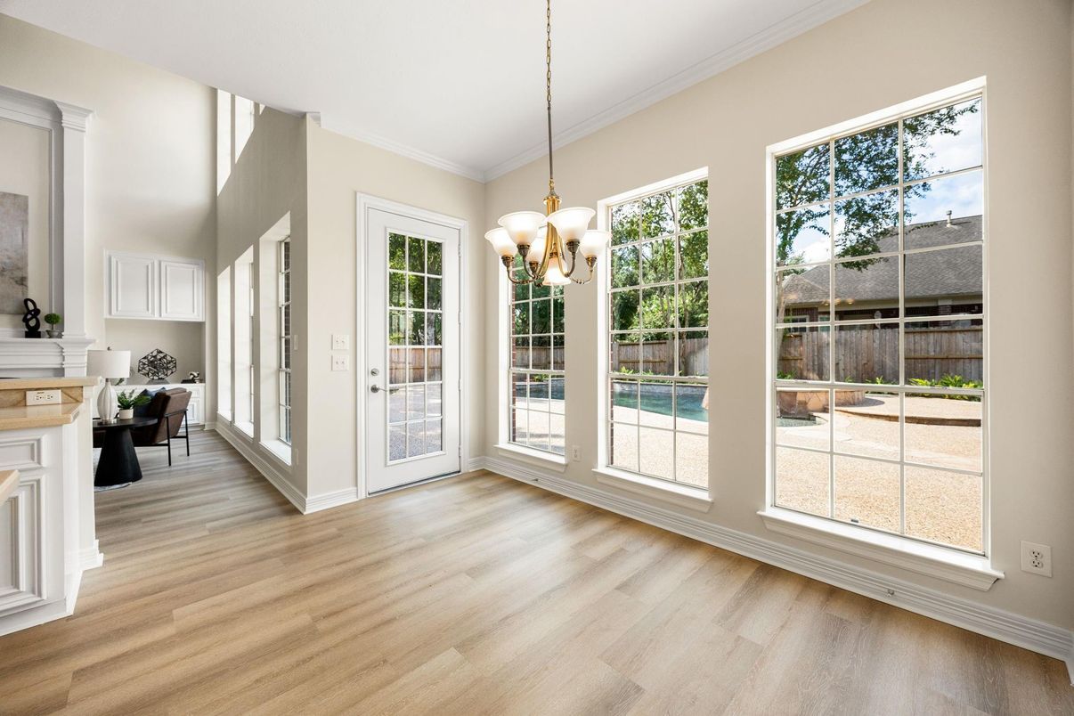 Chandelier, Empty room, Interior, Wood Texture Flooring