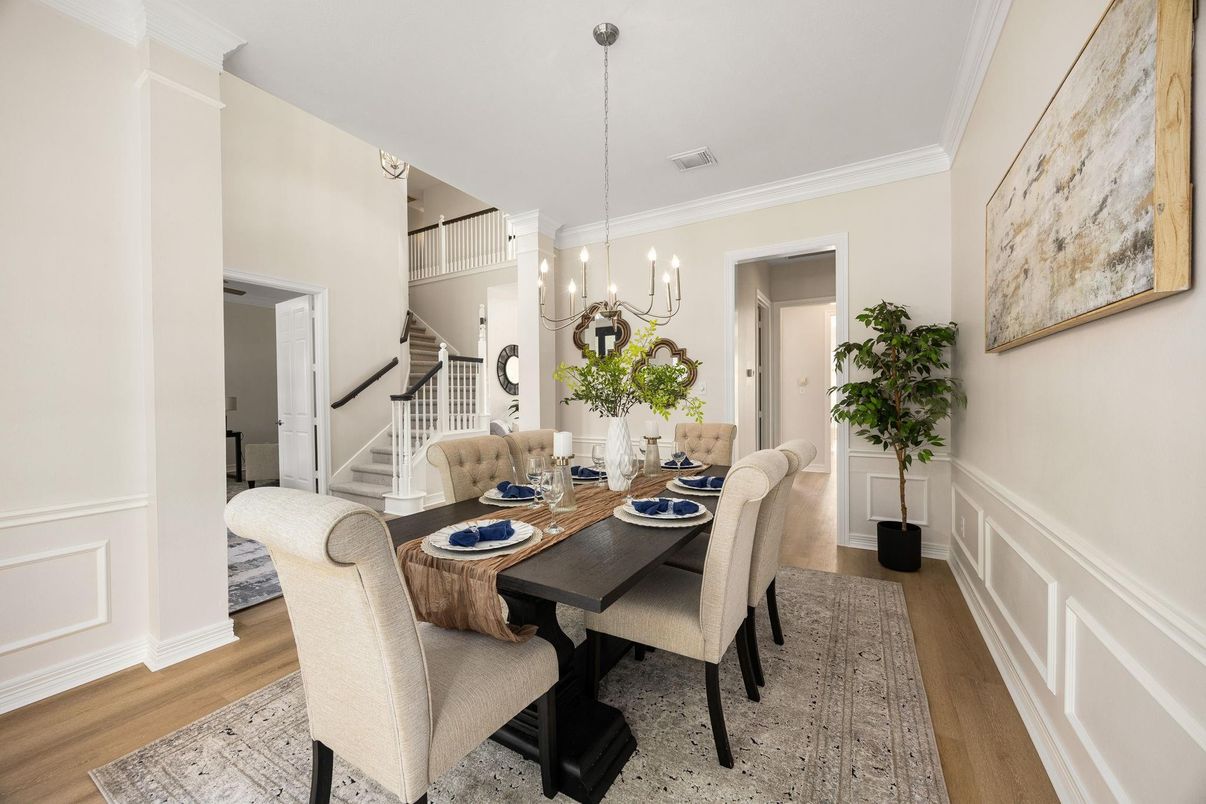 Chandelier, Dining room, Interior, Pendant Lights, Wood Texture Flooring