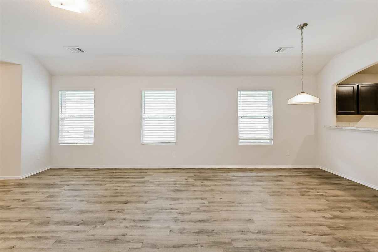 Empty room, Interior, Pendant Lights, Wood Texture Flooring