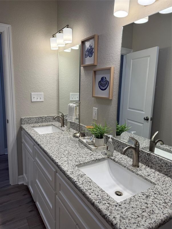 Bathroom, Dual Sink Vanities, Interior, Wood Texture Flooring