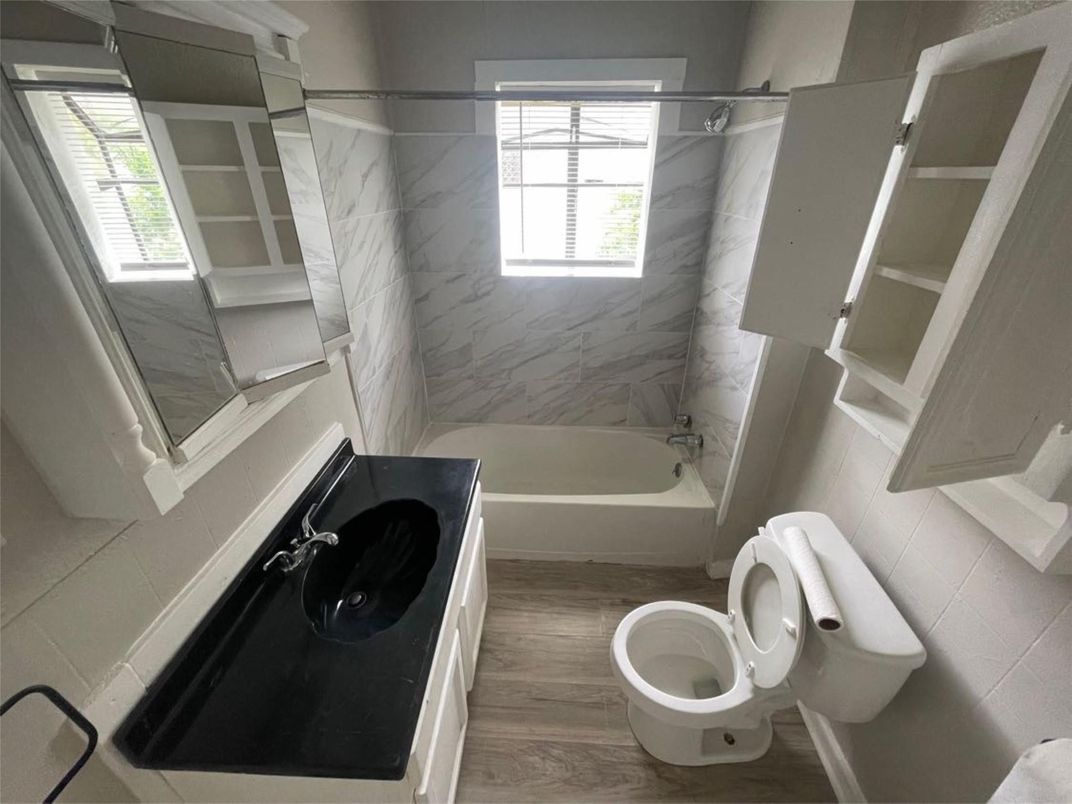 Bathroom, Interior, Marble Walls, Wood Texture Flooring