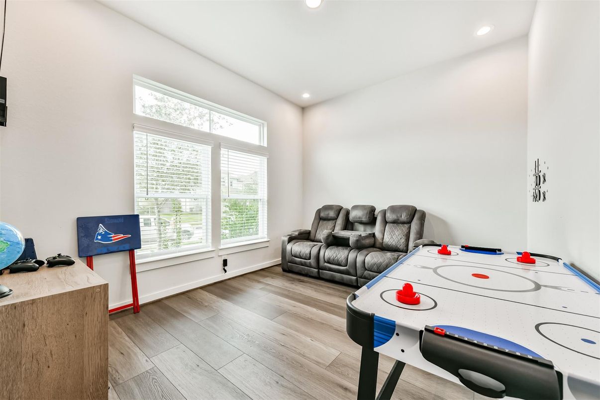 Game Room, Interior, Recessed Lighting, Wood Texture Flooring