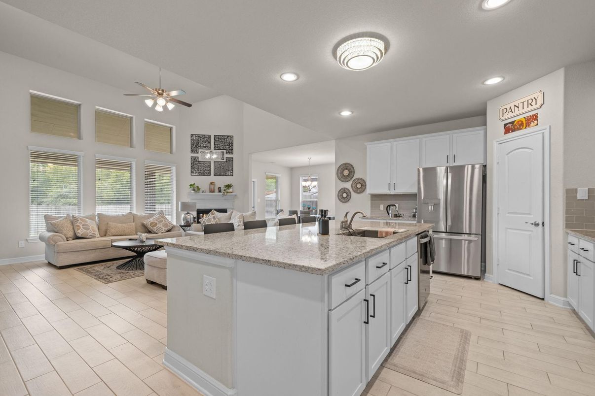 Interior, Kitchen, Living room, Pendant Lights, Recessed Lighting, Stainless Steel Appliances, Wood Texture Flooring
