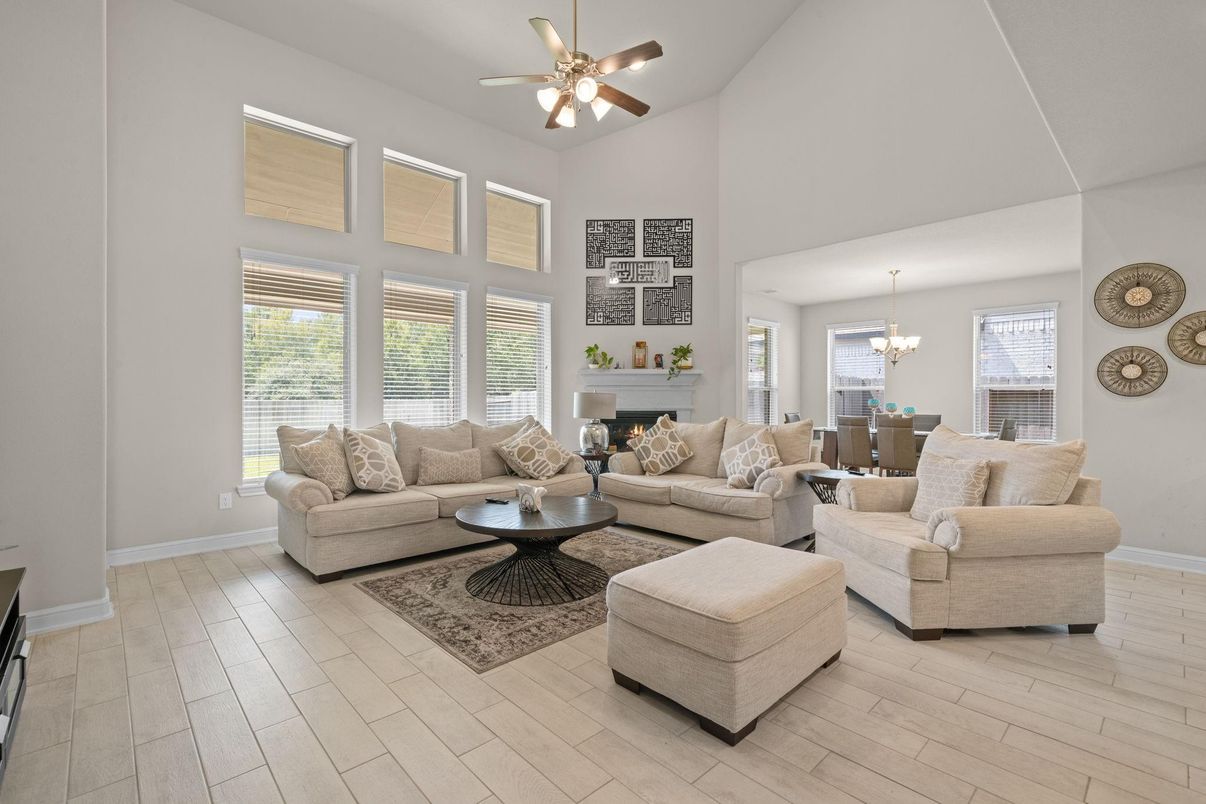Chandelier, Dining room, Fireplace, Interior, Living room, Wood Texture Flooring