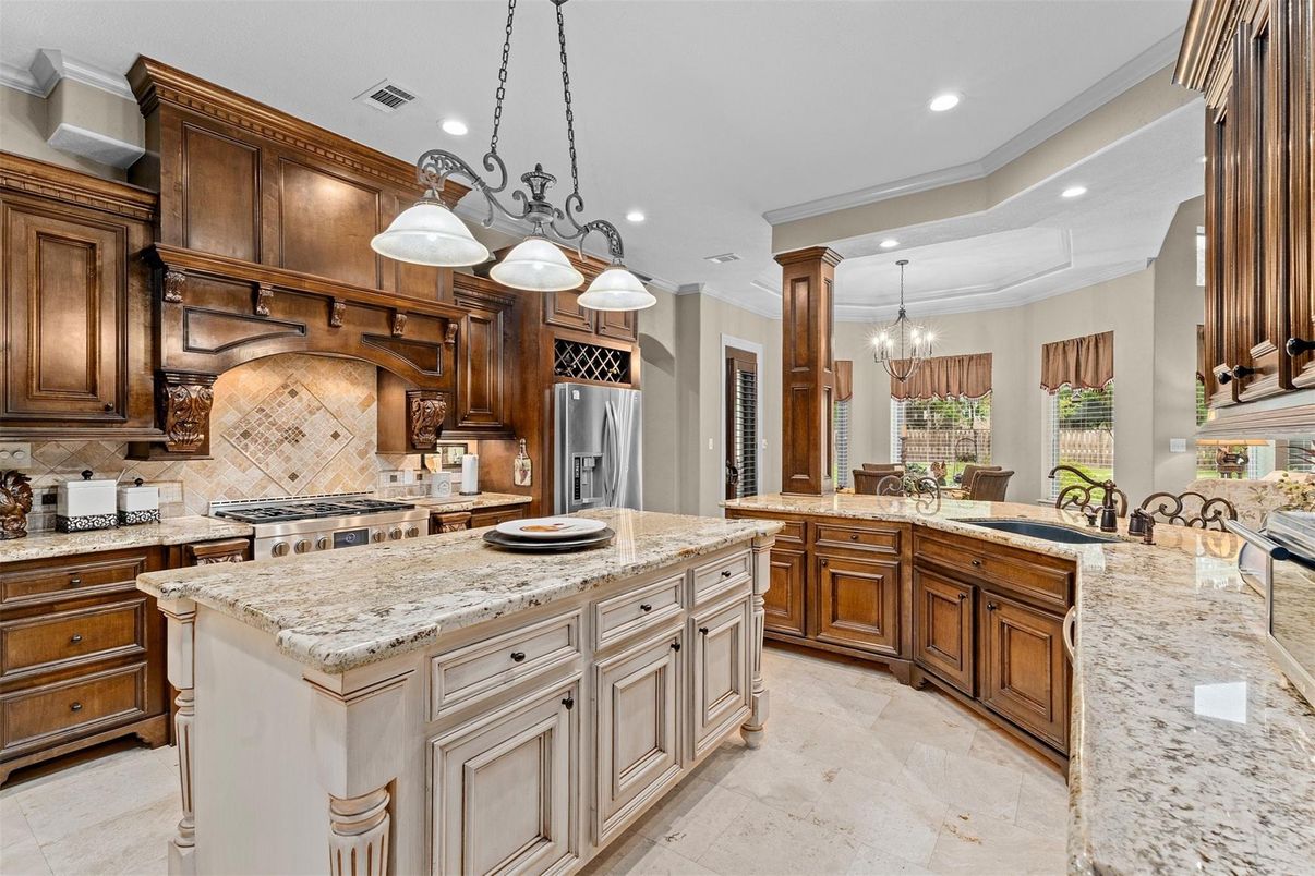 Chandelier, Interior, Kitchen, Pendant Lights, Recessed Lighting, Stainless Steel Appliances