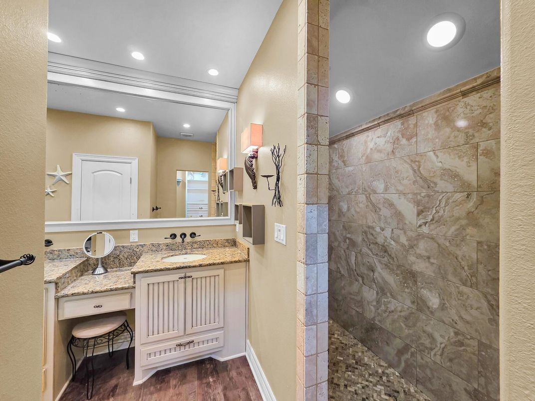 Bathroom, Interior, Recessed Lighting, Wood Texture Flooring