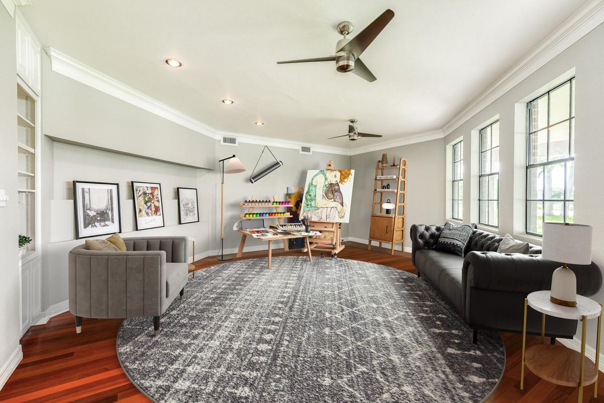 Interior, Living room, Recessed Lighting, Wood Texture Flooring