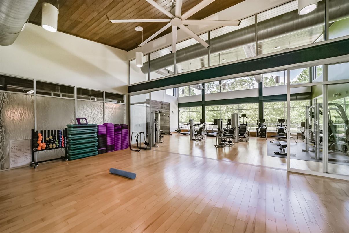 Fitness Equipment, Gym, Interior, Wood Texture Flooring