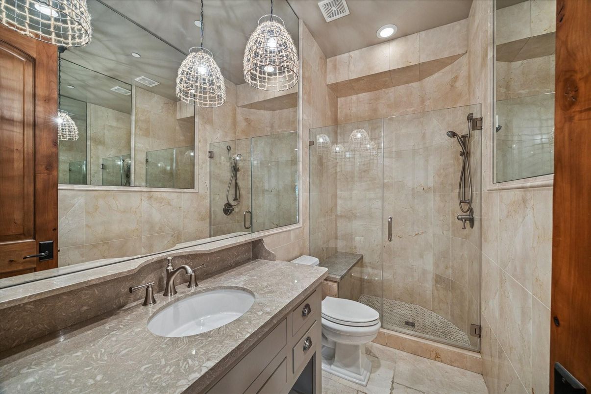 Bathroom, Glass Shower, Interior, Pendant Lights, Recessed Lighting