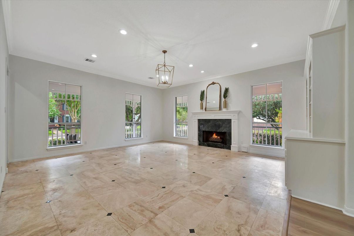 Empty room, Fireplace, Interior, Pendant Lights, Recessed Lighting