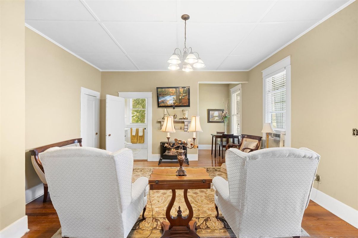 Chandelier, Dining room, Fireplace, Interior, Living room, Wood Texture Flooring