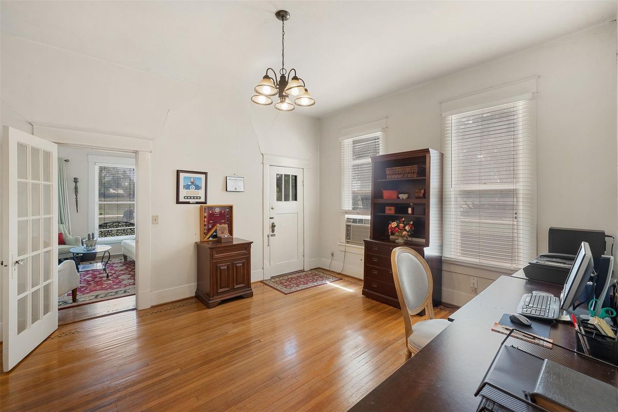 Chandelier, Home Office, Interior, Wood Texture Flooring