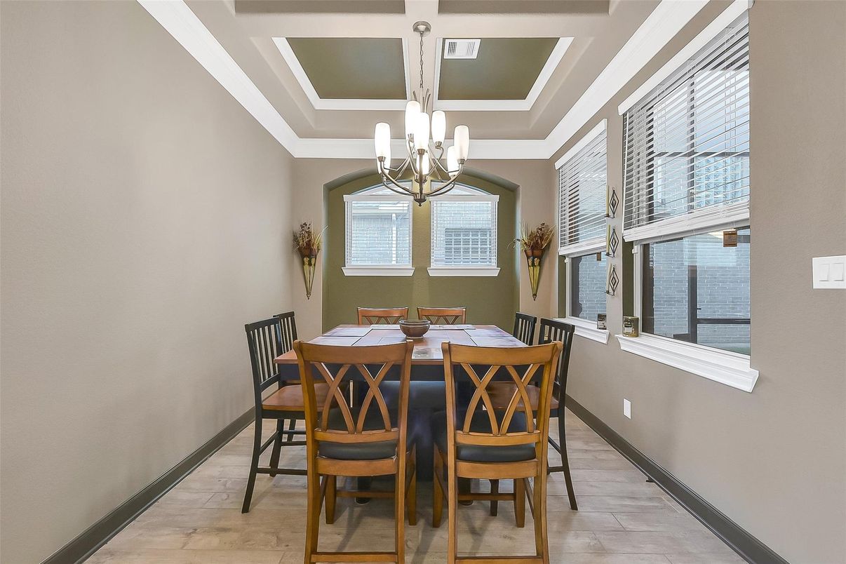 Chandelier, Dining room, Interior, Wood Texture Flooring