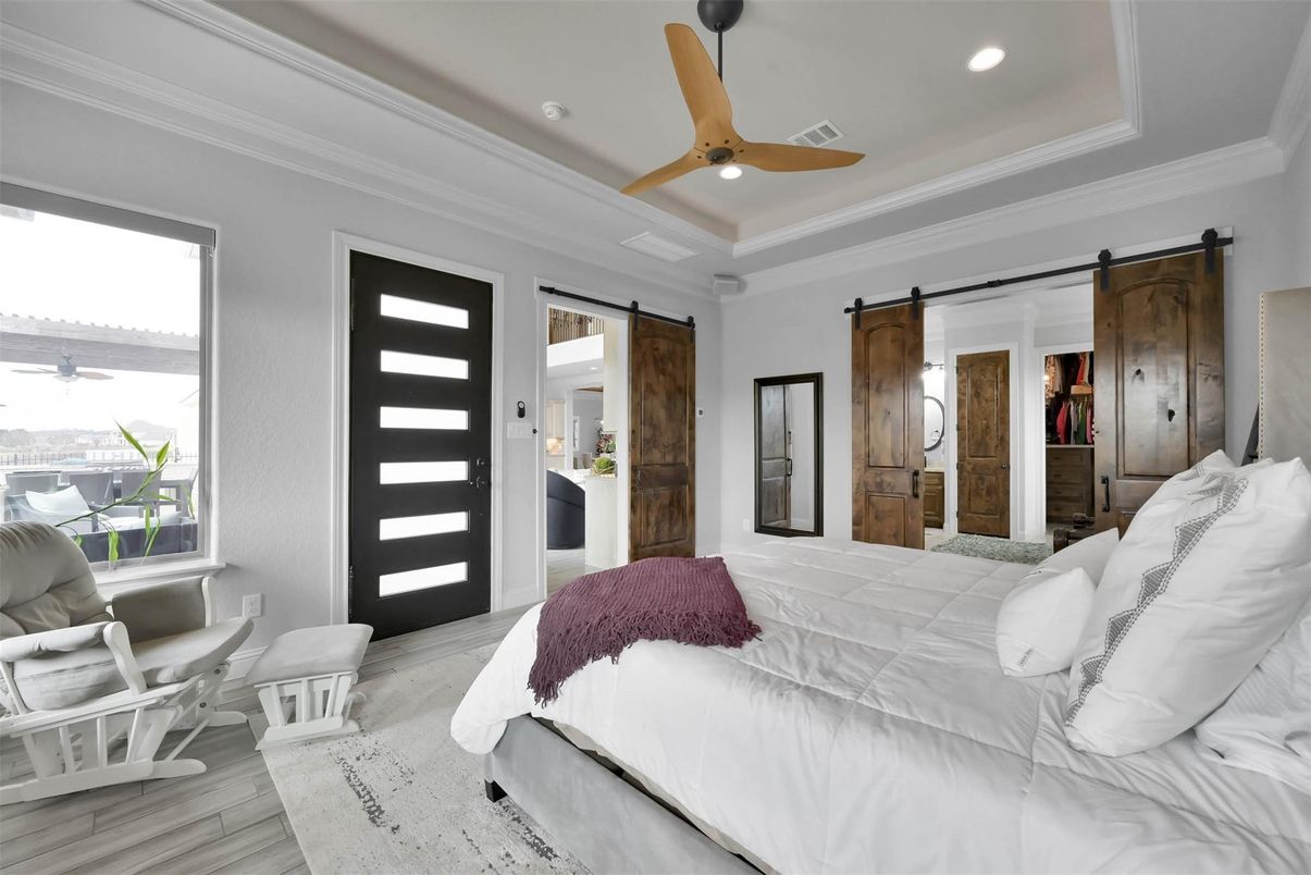 Bedroom, Interior, Recessed Lighting, Wood Texture Flooring