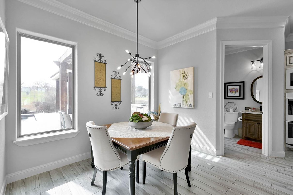 Bathroom, Dining room, Interior, Pendant Lights, Wood Texture Flooring
