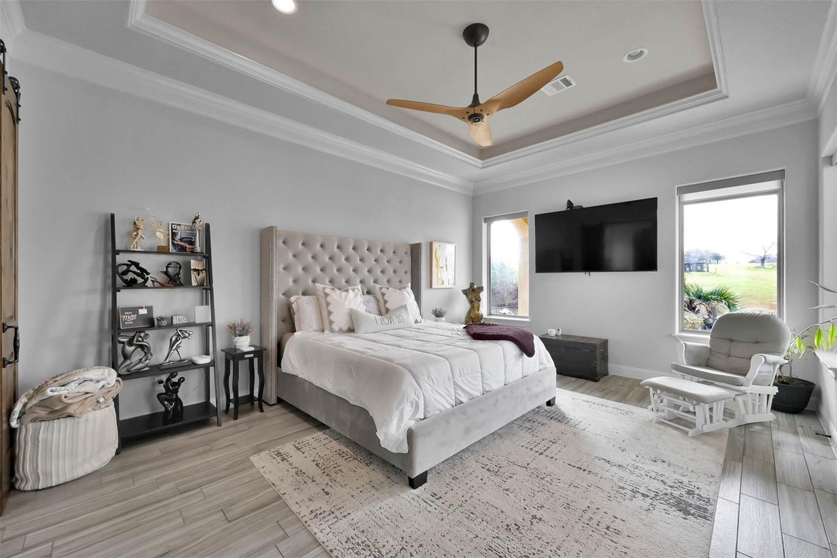 Bedroom, Interior, Recessed Lighting, Wood Texture Flooring