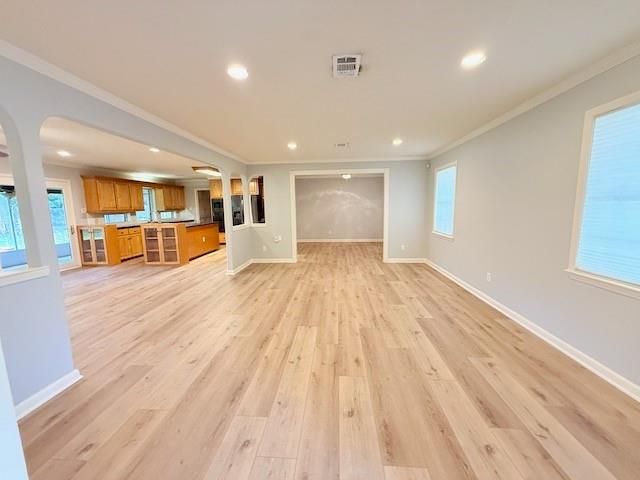 Empty room, Interior, Kitchen, Recessed Lighting, Wood Texture Flooring