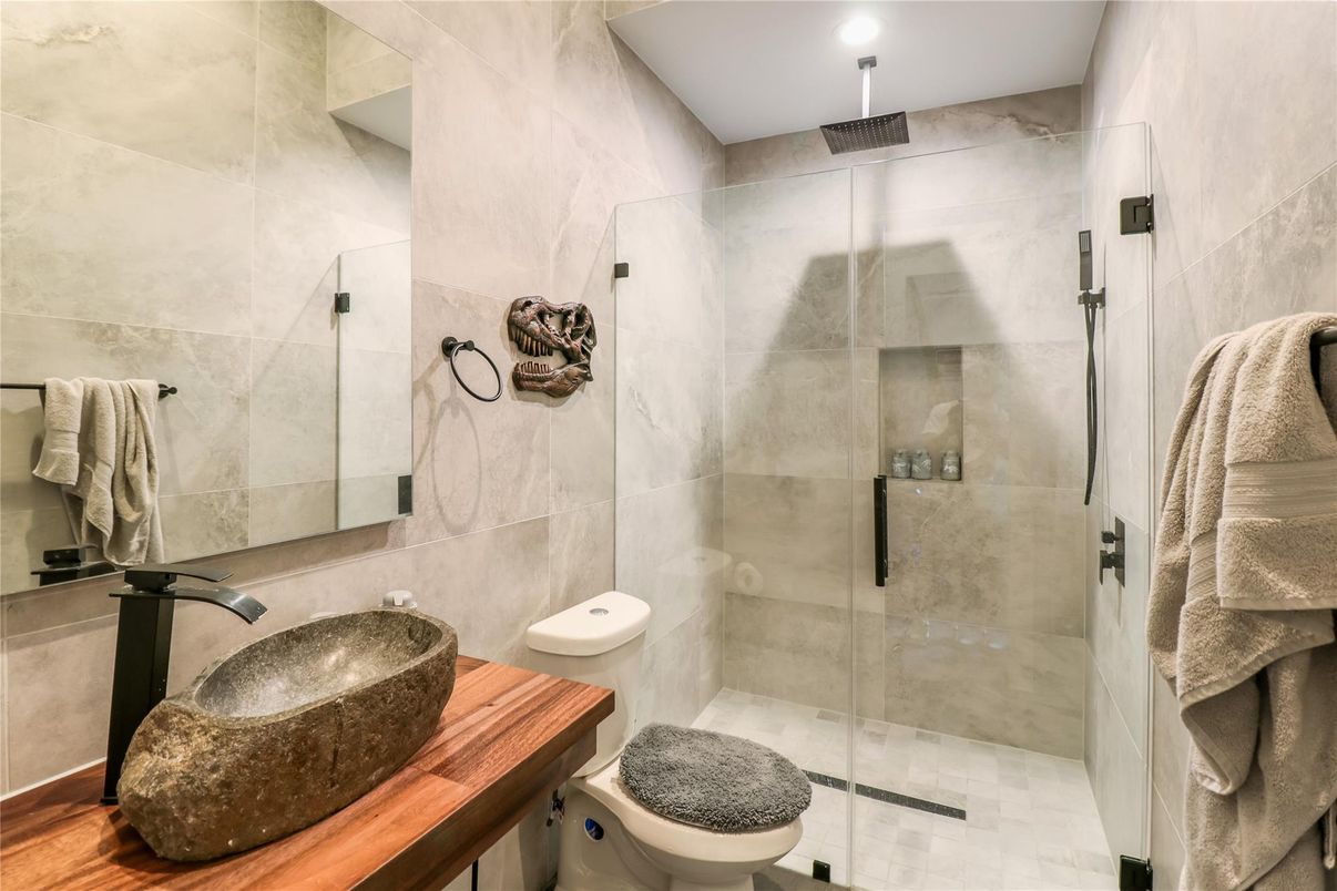 Bathroom, Glass Shower, Interior, Recessed Lighting