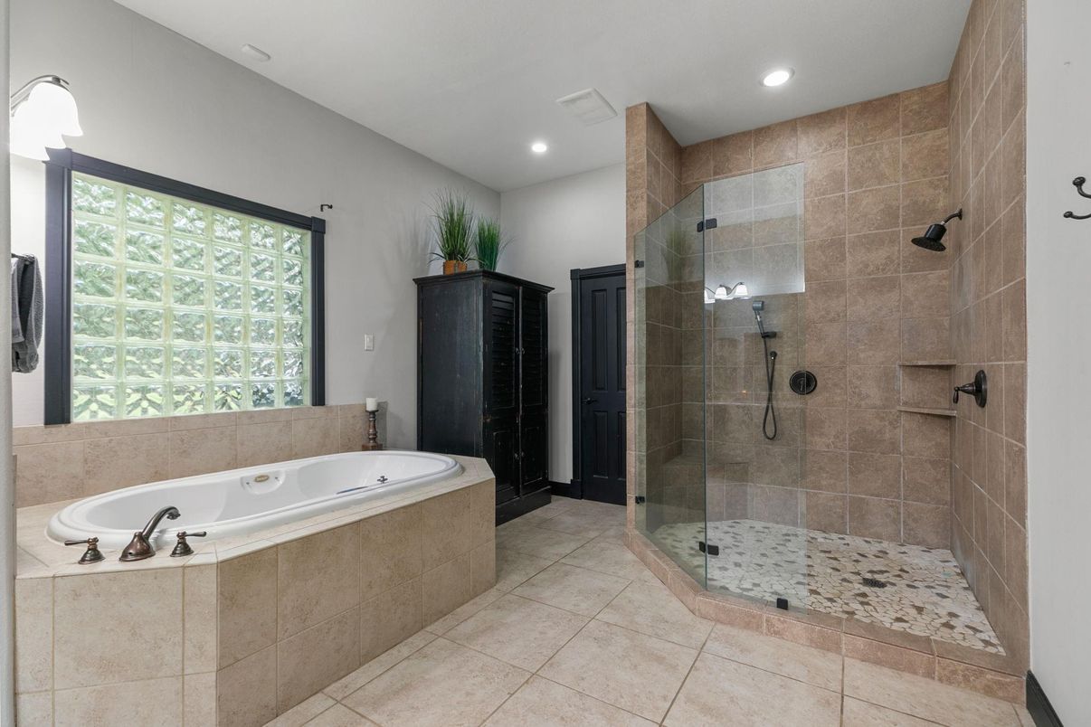 Bathroom, Glass Shower, Interior, Recessed Lighting