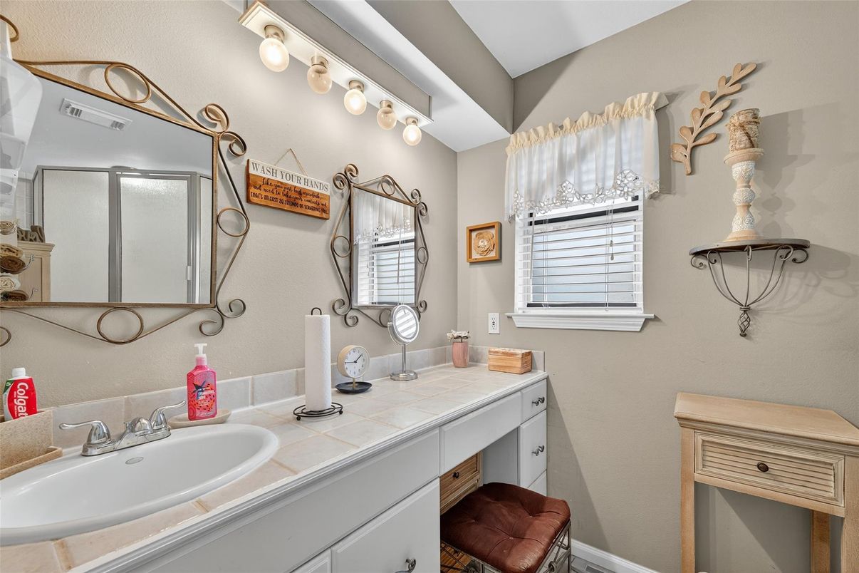Bathroom, Dual Sink Vanities, Interior, Tile Countertops